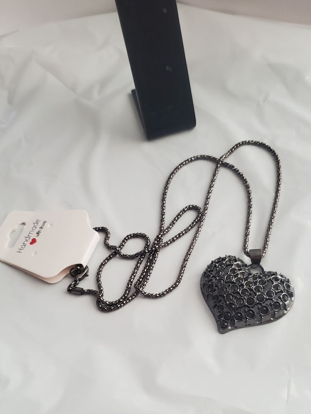 Gunmetal Heart Pendant Necklace - Handmade